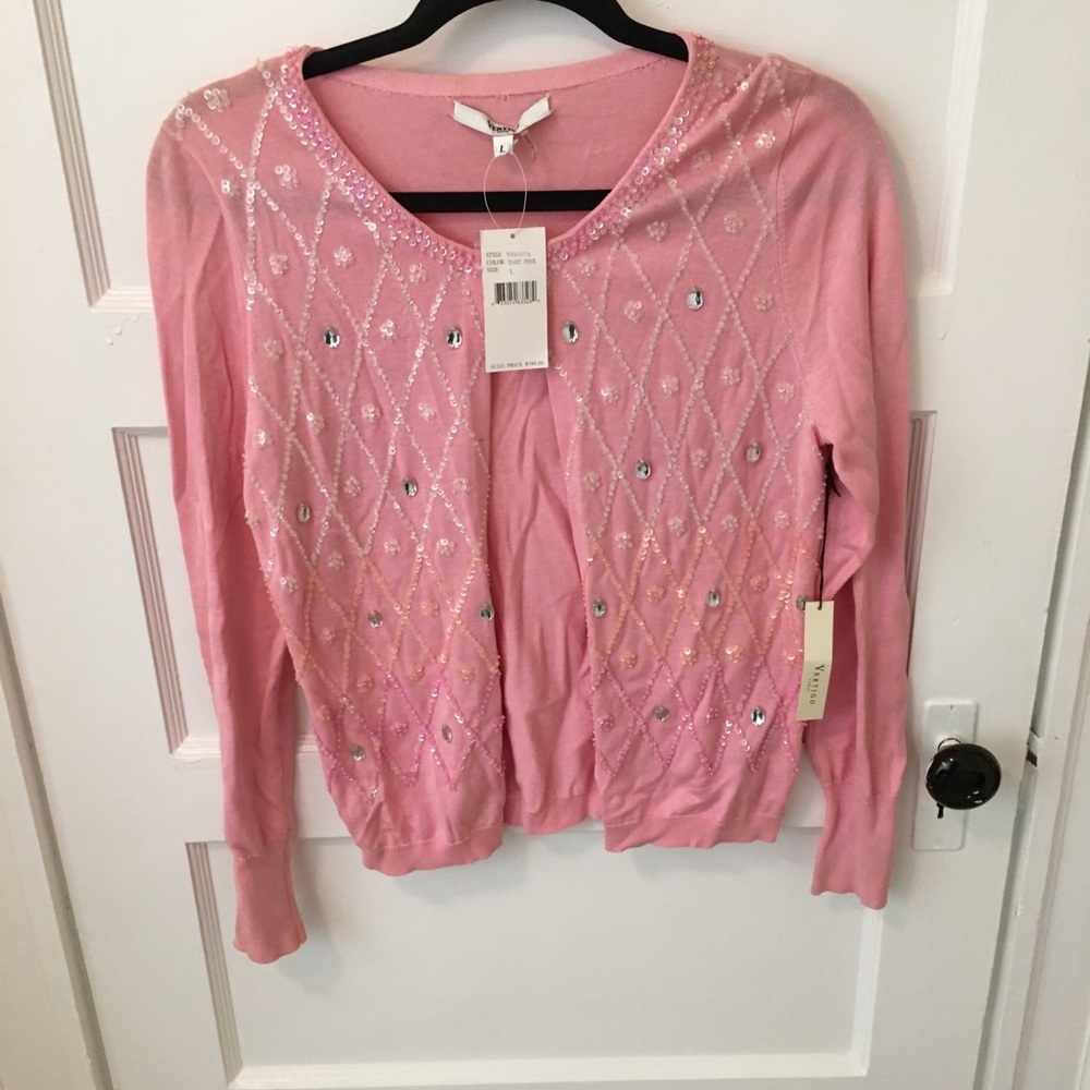 NWT Vertigo Paris Pink  Beaded Cardigan, Large